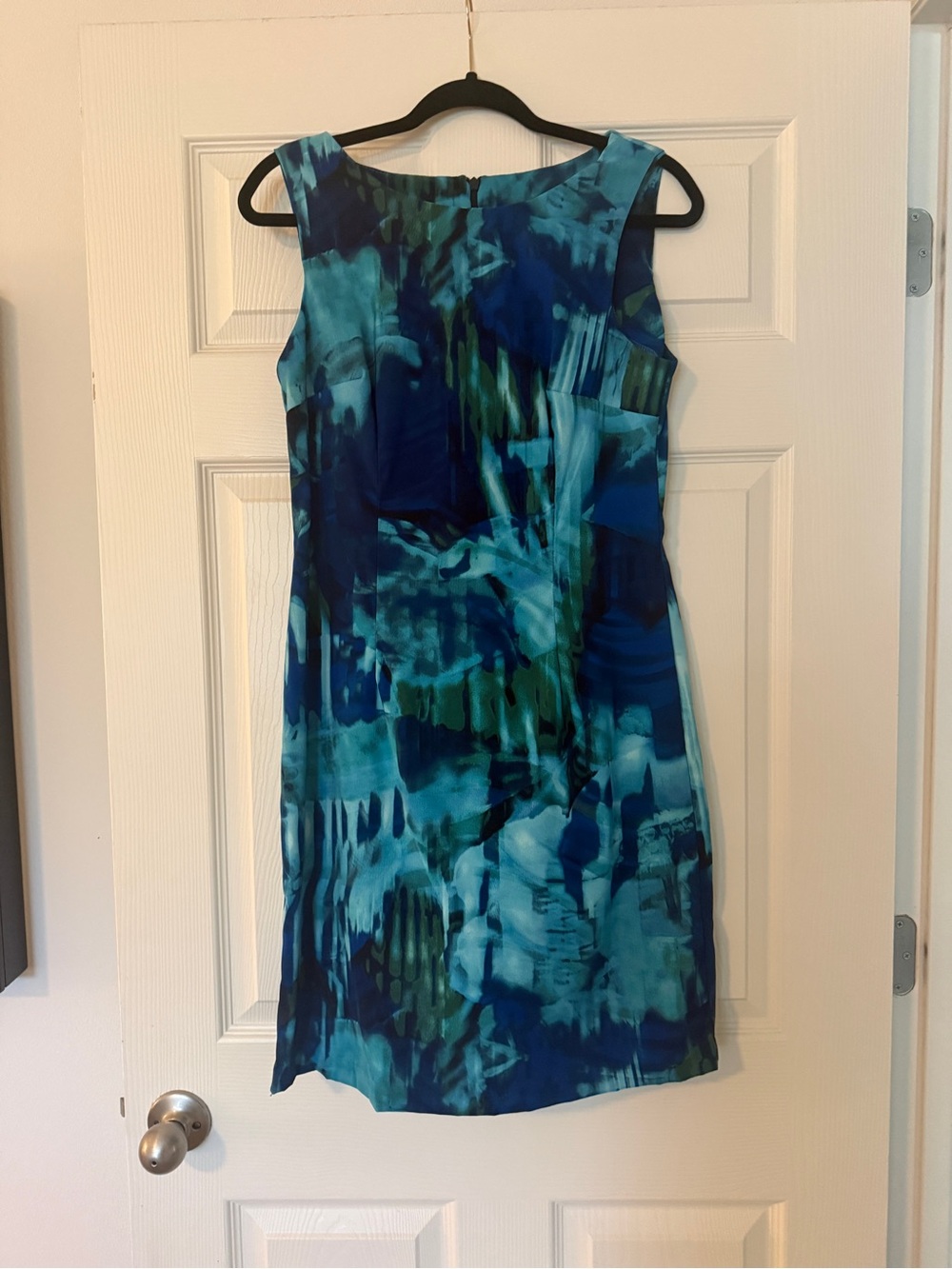 connected apparel Blue and Teal Abstract Sheath Midi Dress